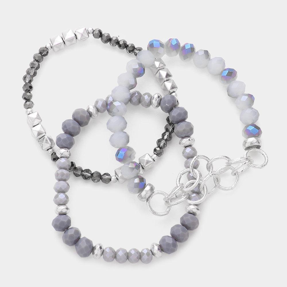 3PCS - Open Circle Link Metal Cube Faceted Beaded Stretch Bracelets - Jewelry Store by Erik Rayo