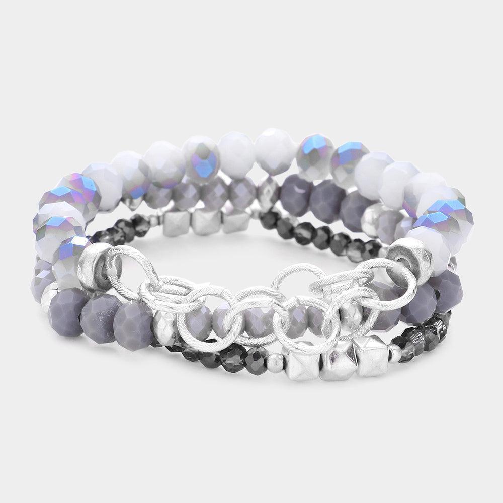 3PCS - Open Circle Link Metal Cube Faceted Beaded Stretch Bracelets - Jewelry Store by Erik Rayo