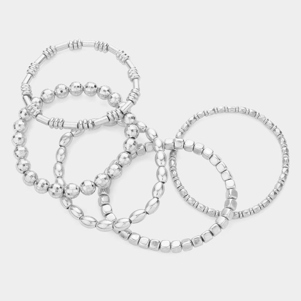Silver 5PCS Metal Beaded Multi Layered Bracelets - Jewelry Store by Erik Rayo