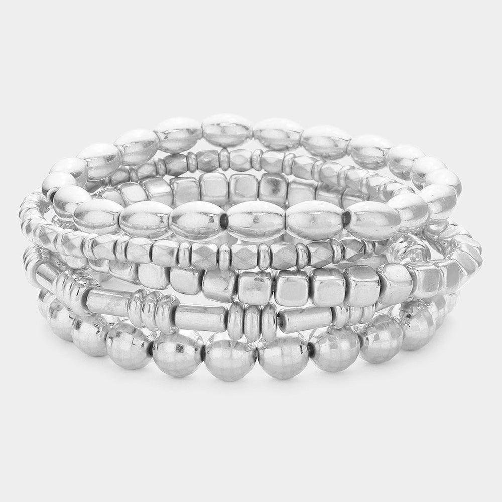 Silver 5PCS Metal Beaded Multi Layered Bracelets - Jewelry Store by Erik Rayo