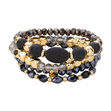 Load image into Gallery viewer, Black 4PCS  Natural Stone Pointed Faceted Beads Metal Ball Beaded Stretch Multi Layered Bracelets
