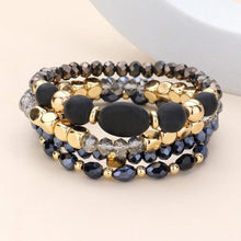 Load image into Gallery viewer, Black 4PCS  Natural Stone Pointed Faceted Beads Metal Ball Beaded Stretch Multi Layered Bracelets
