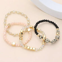 Load image into Gallery viewer, Black 4PCS  Natural Stone Pointed Faceted Beads Metal Ball Beaded Stretch Multi Layered Bracelets
