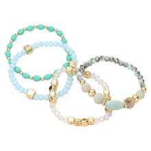 Load image into Gallery viewer, Gold 4PCS - Natural Stone Pointed Faceted Beads Metal Ball Beaded Stretch Multi Layered Bracelets
