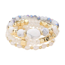 Load image into Gallery viewer, White 4PCS - Natural Stone Pointed Faceted Beads Metal Ball Beaded Stretch Multi Layered Bracelets
