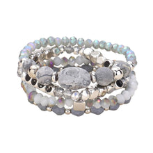 Load image into Gallery viewer, Silver 4PCS  Natural Stone Pointed Faceted Beads Metal Ball Beaded Stretch Multi Layered Bracelets
