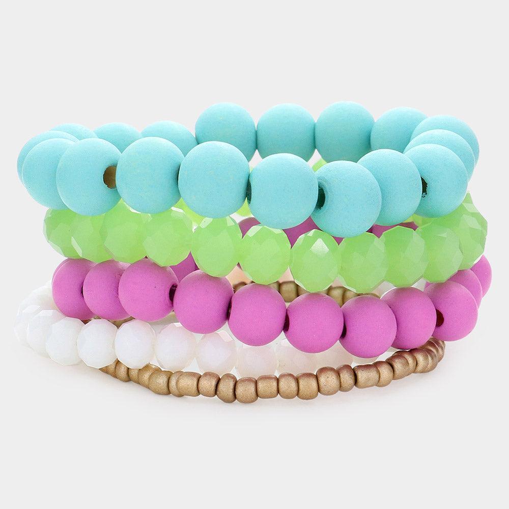 5PCS - Wood Ball Faceted Beaded Stretch Bracelets - Jewelry Store by Erik Rayo