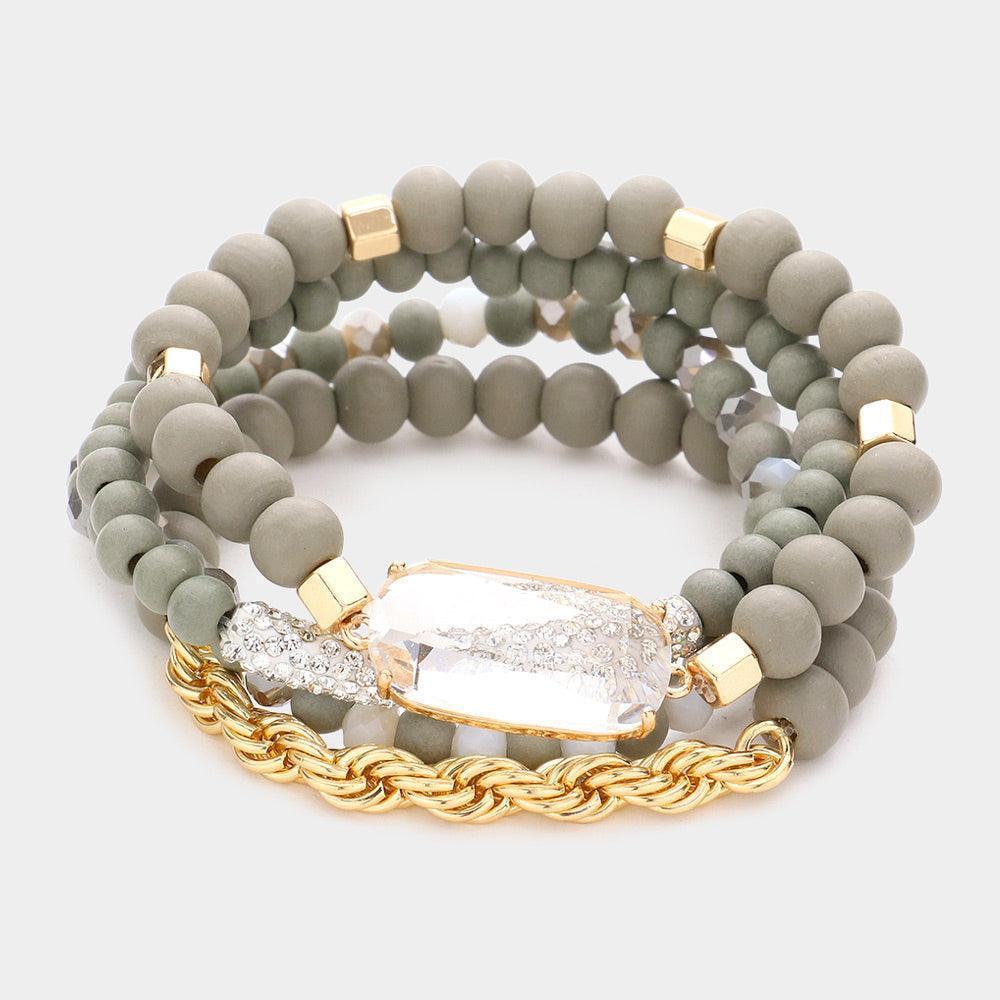 4PCS - Lucite Bead Accented Metal Ball Stretch Bracelets - Jewelry Store by Erik Rayo