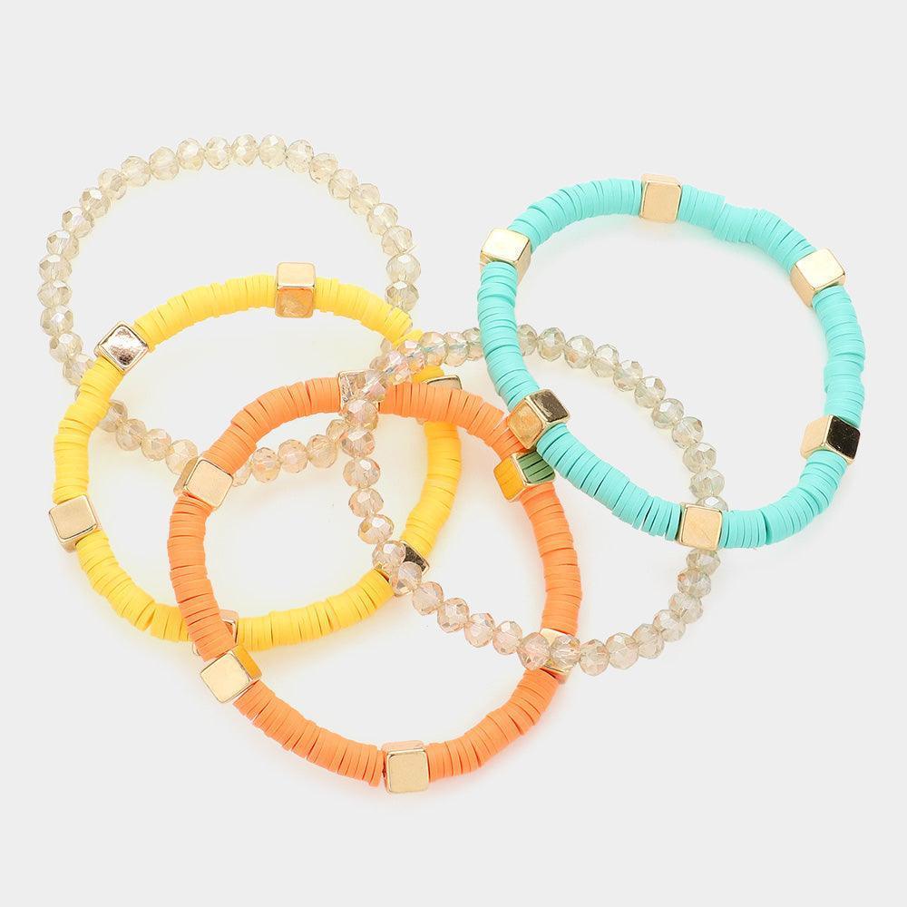 5PCS - Metal Cube Pointed Heishi Faceted Beaded Stretch Bracelets - Jewelry Store by Erik Rayo