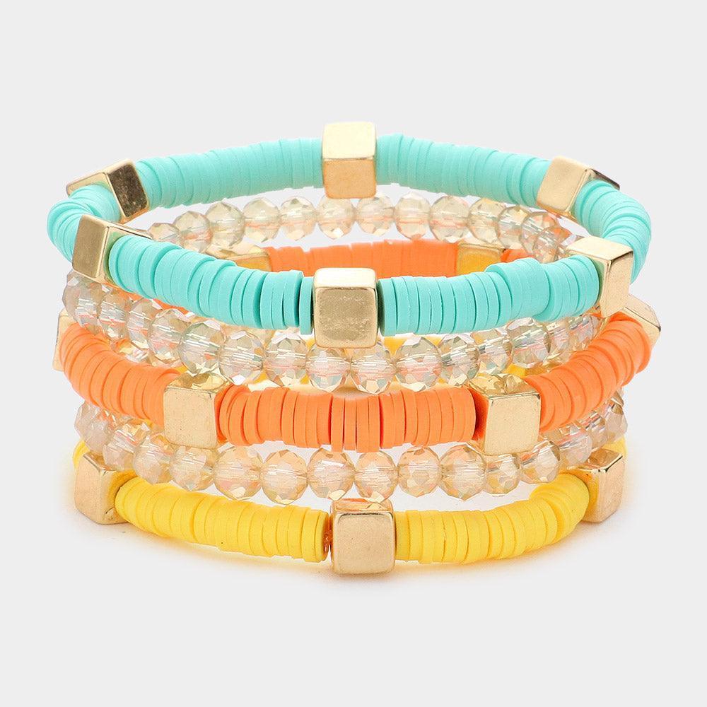 5PCS - Metal Cube Pointed Heishi Faceted Beaded Stretch Bracelets - Jewelry Store by Erik Rayo