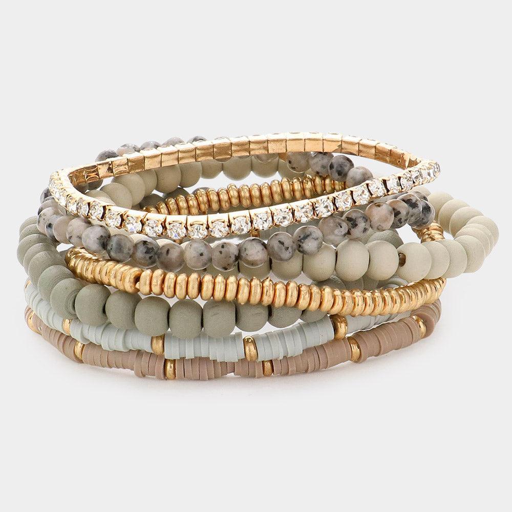 7PCS - Wood Ball Heishi Beaded Stretch Bracelets - Jewelry Store by Erik Rayo