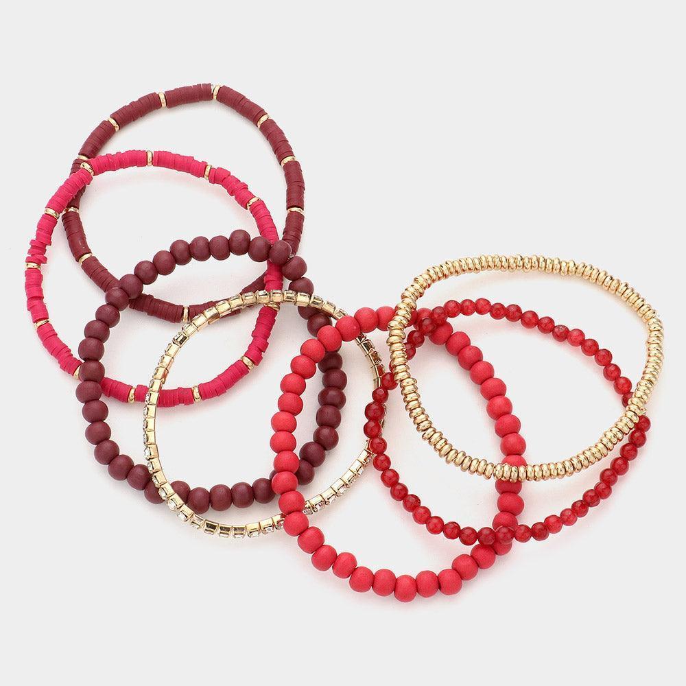 7PCS - Wood Ball Heishi Beaded Stretch Bracelets - Jewelry Store by Erik Rayo