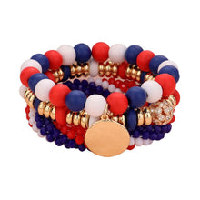 Load image into Gallery viewer, 3PCS - Wood Faceted Beaded Hammered Metal Disc Charm Stretch Multi Layered Bracelets
