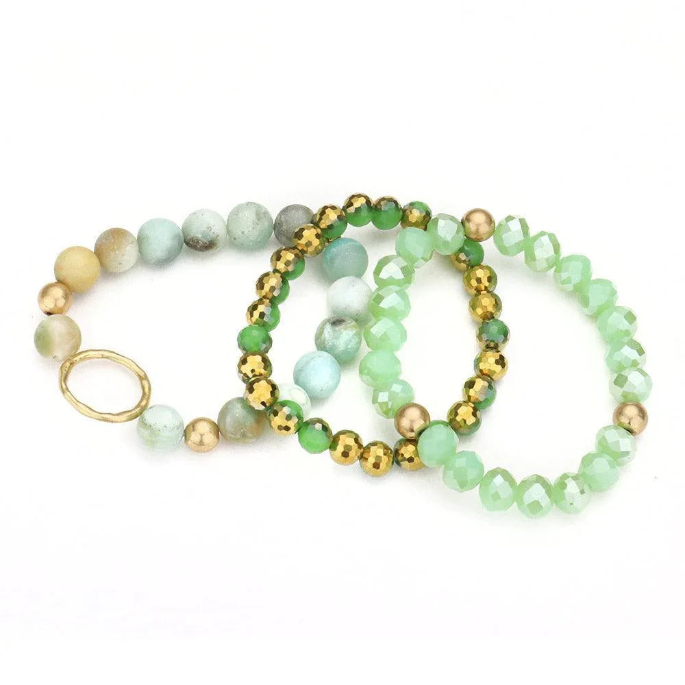 3PCS Natural Stone Faceted Beaded Stretch Bracelets - Jewelry Store by Erik Rayo