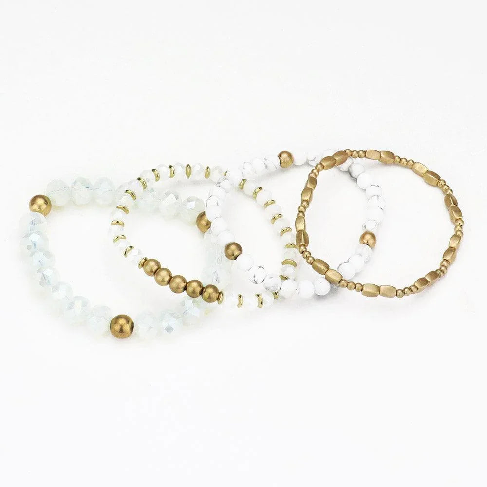 White 4PCS Natural Stone Faceted Beaded Stretch Bracelets - Jewelry Store by Erik Rayo