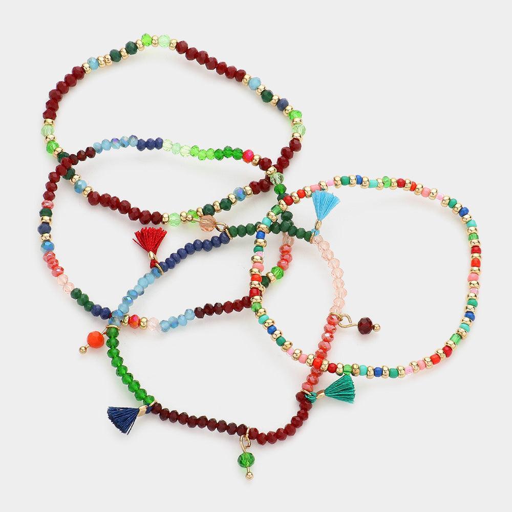 4PCS - Tassel Charm Faceted Beaded Stretch Bracelets - Jewelry Store by Erik Rayo