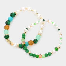 Load image into Gallery viewer, Green 2PCS - Pearl Colorful Beaded Stretch Bracelets
