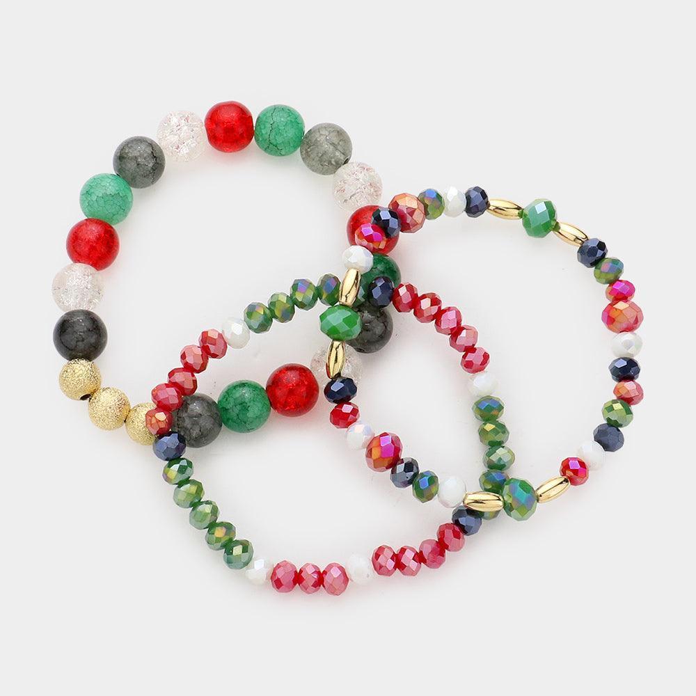 3PCS - Natural Stone Faceted Beaded Stretch Bracelets - Jewelry Store by Erik Rayo