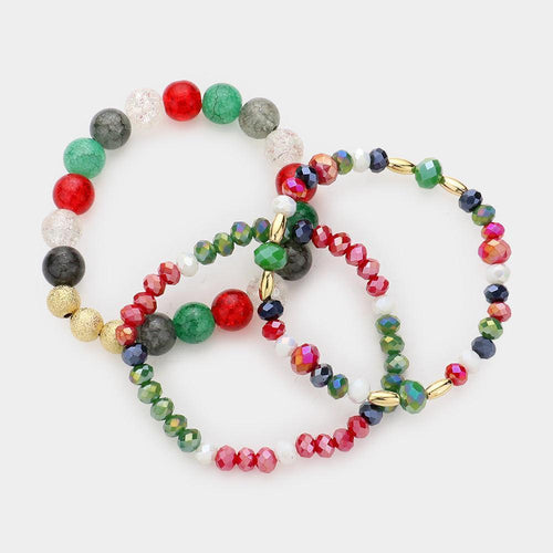 3PCS - Natural Stone Faceted Beaded Stretch Bracelets - Jewelry Store by Erik Rayo