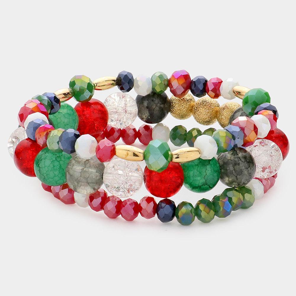 3PCS - Natural Stone Faceted Beaded Stretch Bracelets - Jewelry Store by Erik Rayo