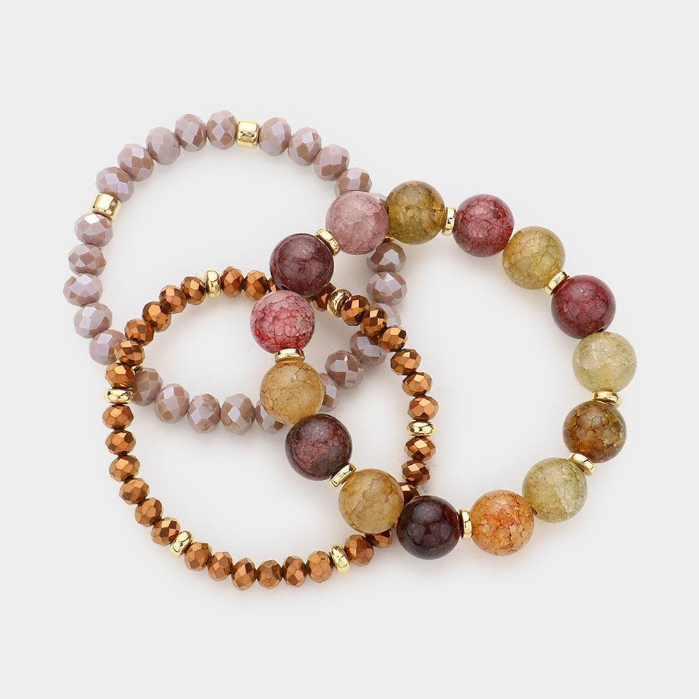 Brown 3PCS - Natural Stone Faceted Beaded Stretch Bracelets - Jewelry Store by Erik Rayo