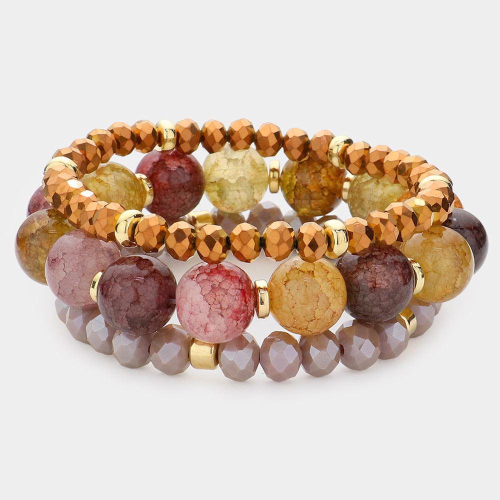 Brown 3PCS - Natural Stone Faceted Beaded Stretch Bracelets - Jewelry Store by Erik Rayo