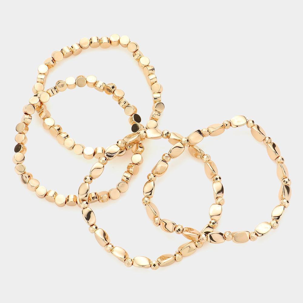Gold 4PCS Mixed Metal Beads Multi Layered Bracelets - Jewelry Store by Erik Rayo