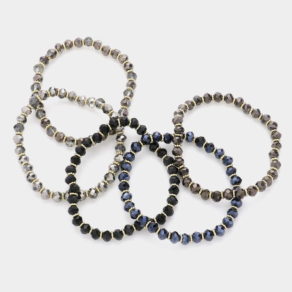 Black 5PCS Faceted Beaded Stretch Multi Layered Bracelets - Jewelry Store by Erik Rayo