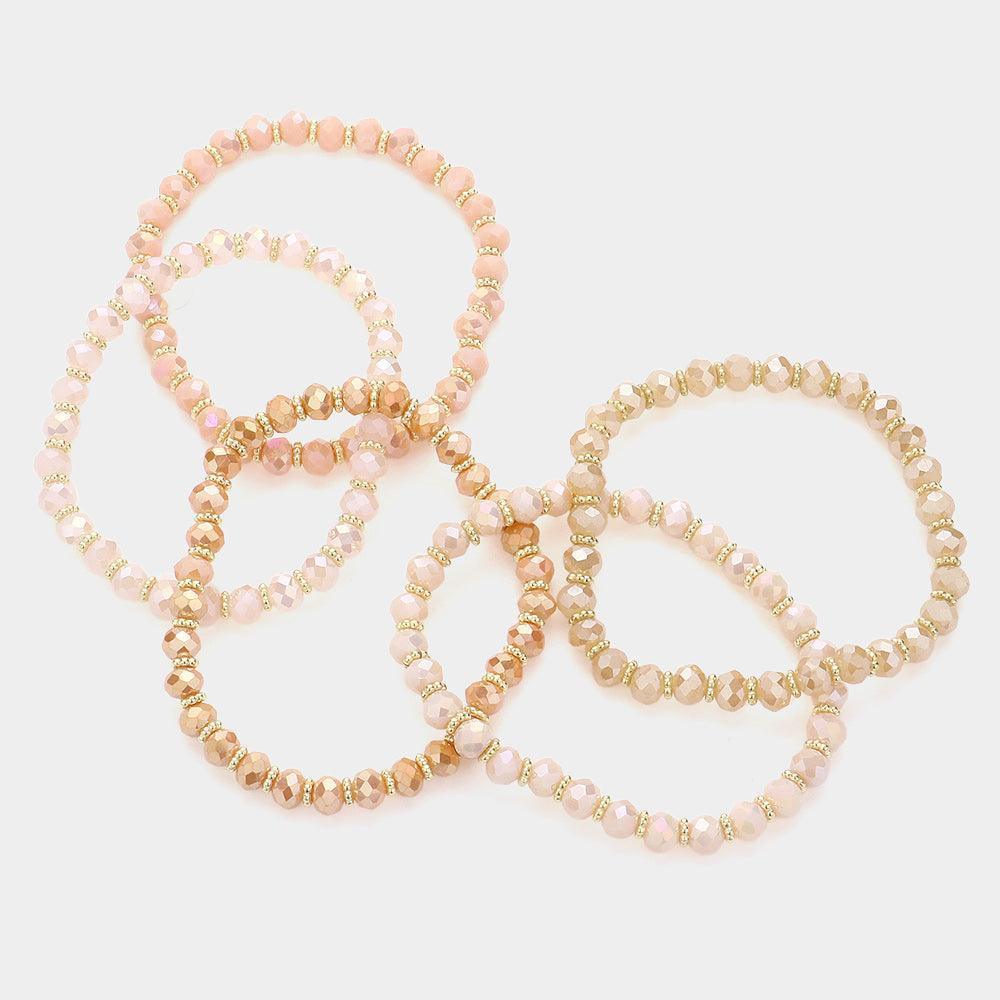 Brown 5PCS - Faceted Beaded Stretch Multi Layered Bracelets - Jewelry Store by Erik Rayo