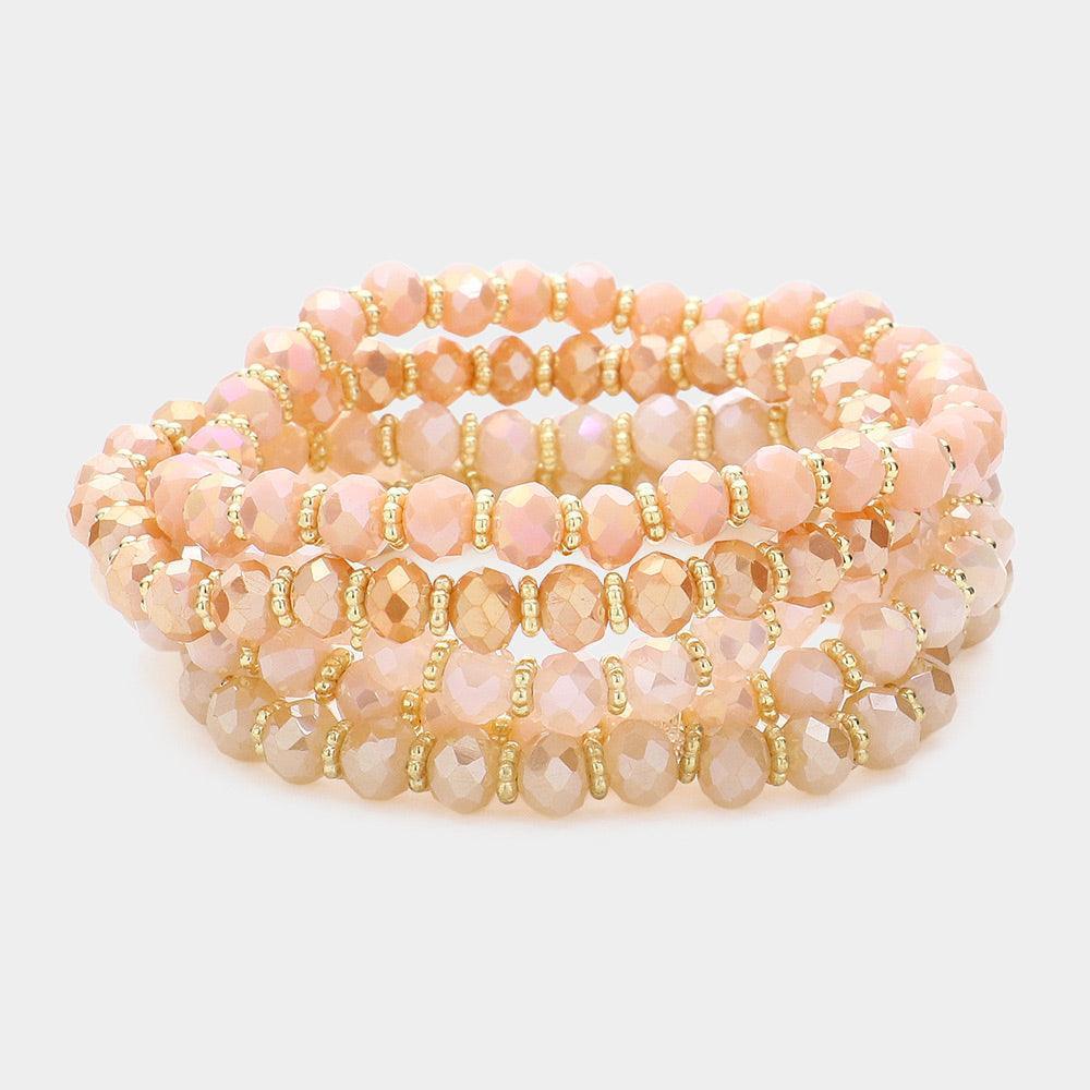 Brown 5PCS - Faceted Beaded Stretch Multi Layered Bracelets - Jewelry Store by Erik Rayo