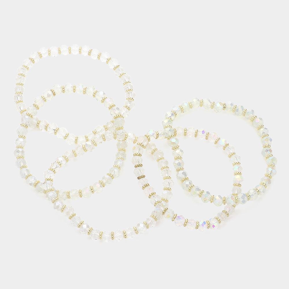 Cream 5PCS - Faceted Beaded Stretch Multi Layered Bracelets - Jewelry Store by Erik Rayo