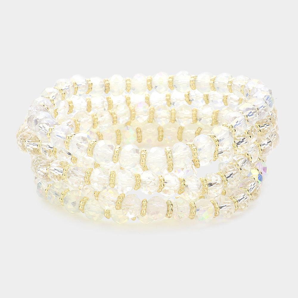 Cream 5PCS - Faceted Beaded Stretch Multi Layered Bracelets - Jewelry Store by Erik Rayo