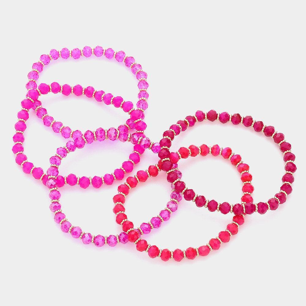 Red 5PCS - Faceted Beaded Stretch Multi Layered Bracelets - Jewelry Store by Erik Rayo