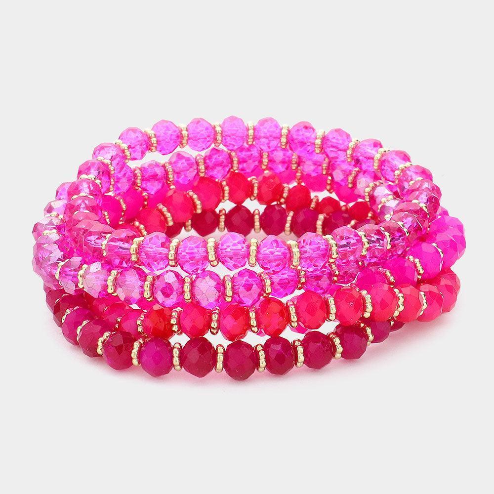Red 5PCS - Faceted Beaded Stretch Multi Layered Bracelets - Jewelry Store by Erik Rayo