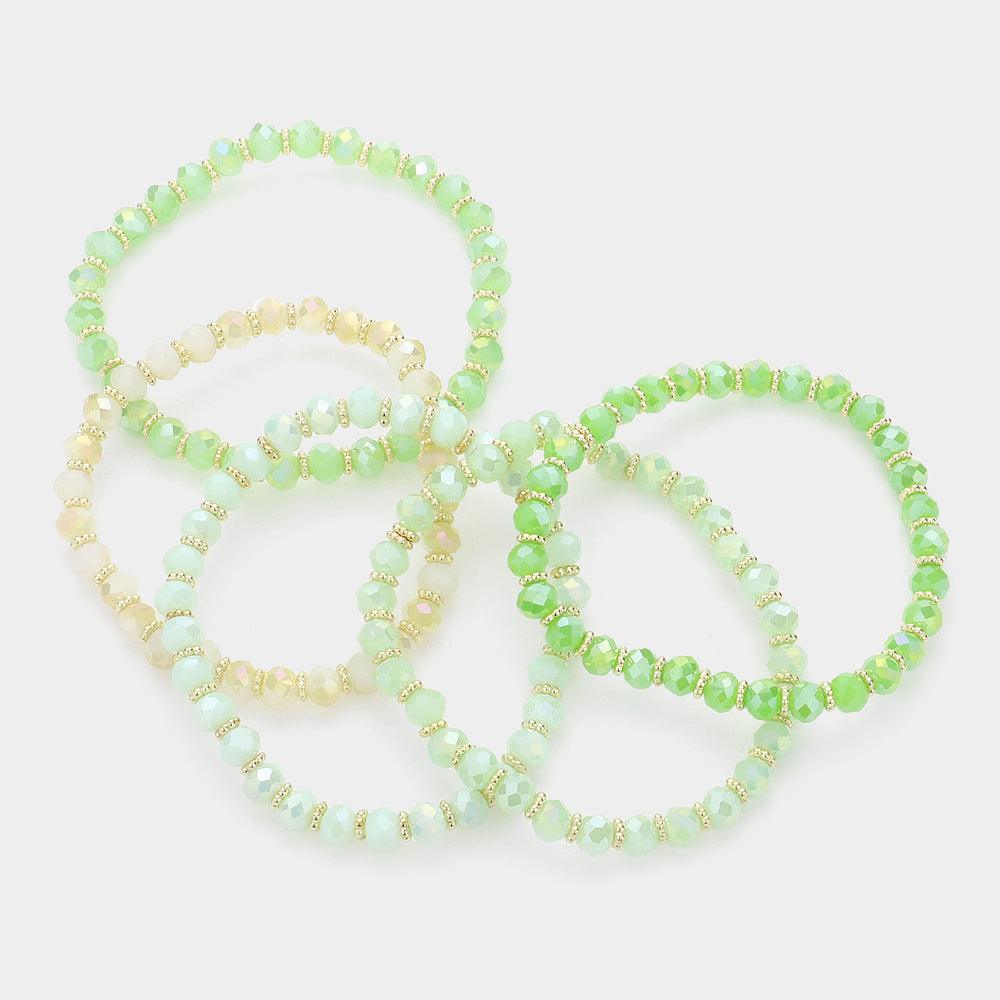 Gold 5PCS - Faceted Beaded Stretch Multi Layered Bracelets - Jewelry Store by Erik Rayo