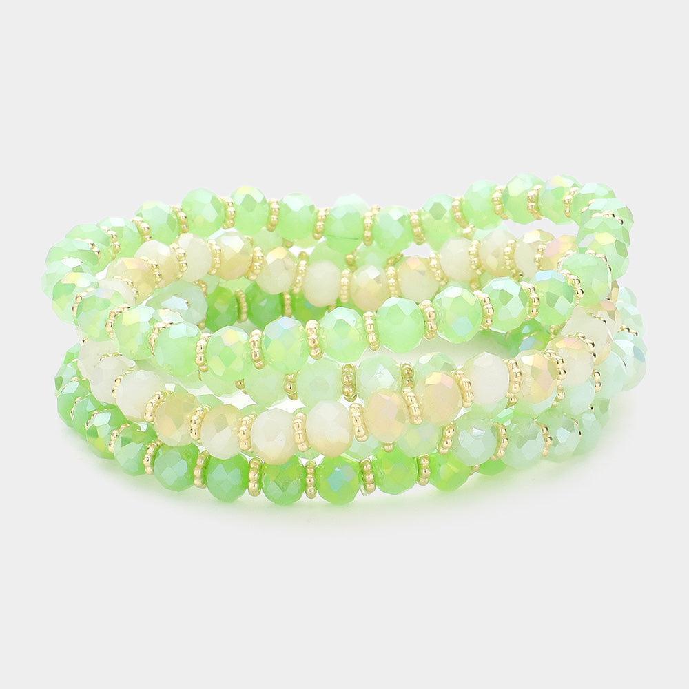 Gold 5PCS - Faceted Beaded Stretch Multi Layered Bracelets - Jewelry Store by Erik Rayo