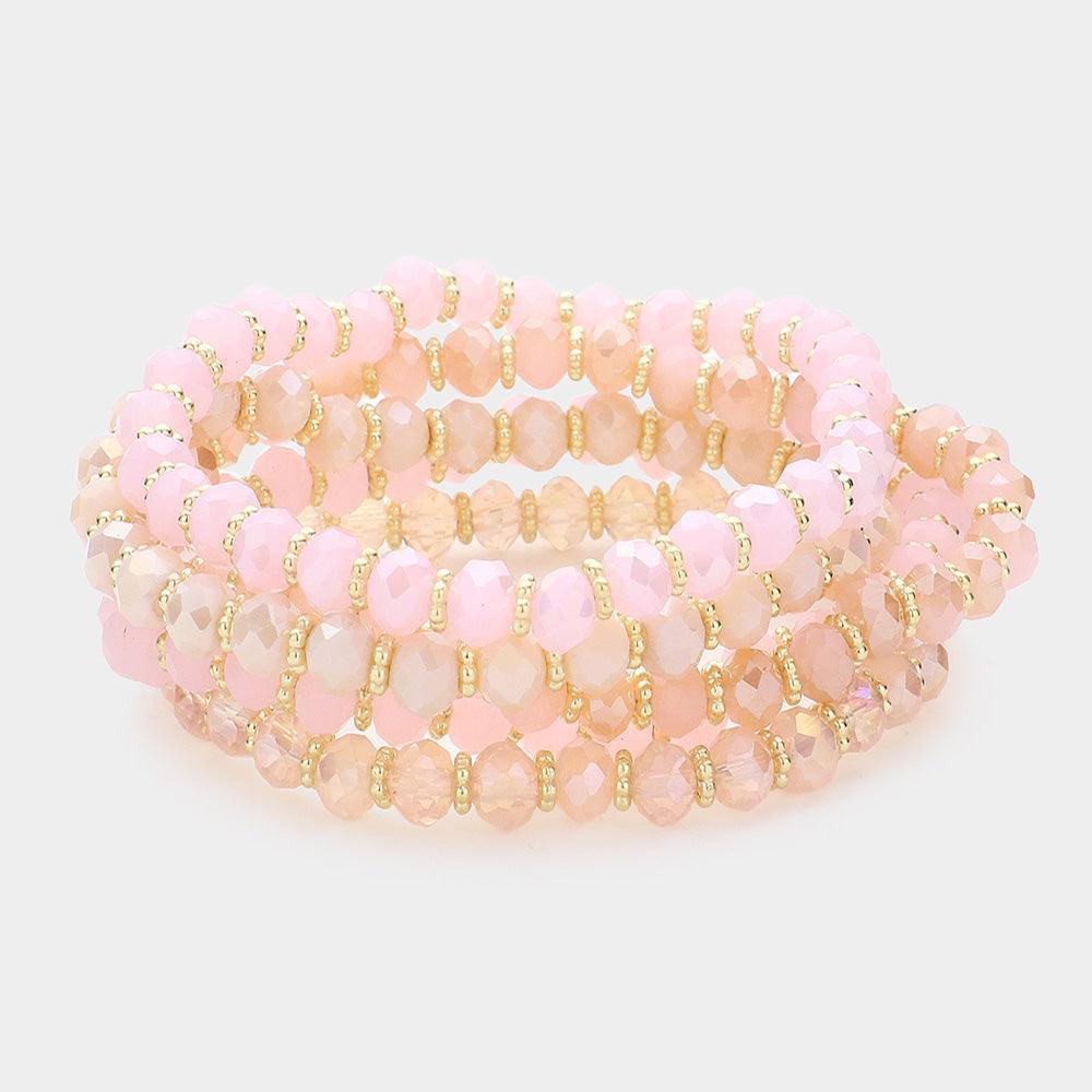 Pink 5PCS - Faceted Beaded Stretch Multi Layered Bracelets - Jewelry Store by Erik Rayo