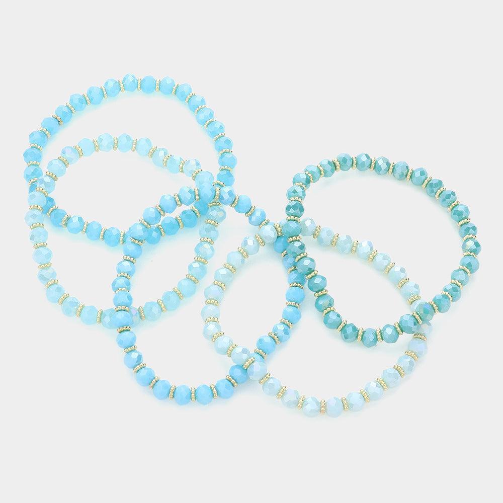 Turquoise 5PCS - Faceted Beaded Stretch Multi Layered Bracelets - Jewelry Store by Erik Rayo
