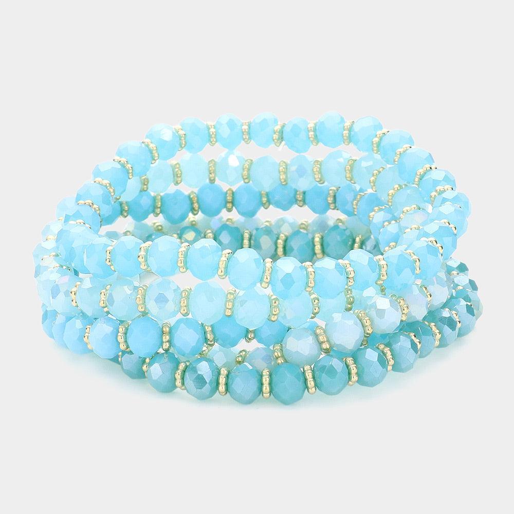 Turquoise 5PCS - Faceted Beaded Stretch Multi Layered Bracelets - Jewelry Store by Erik Rayo