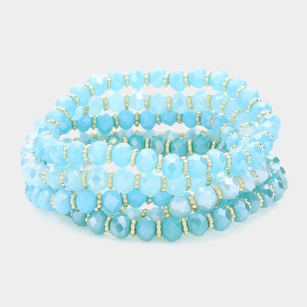 Turquoise 5PCS - Faceted Beaded Stretch Multi Layered Bracelets