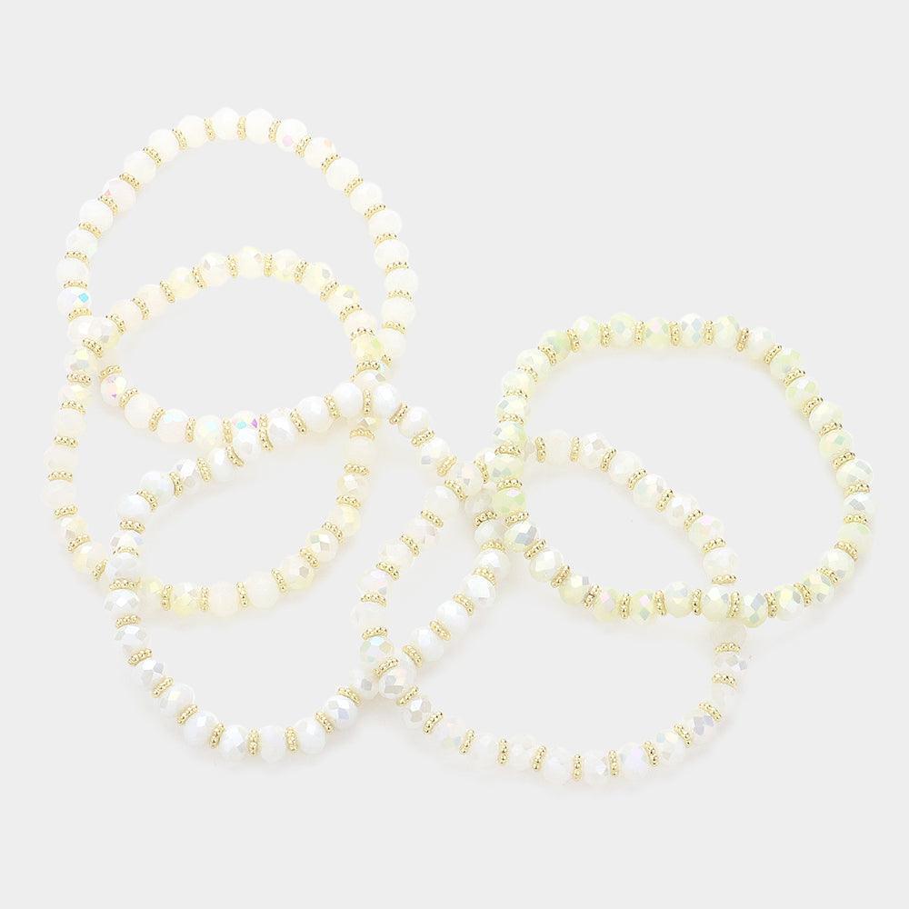 White 5PCS - Faceted Beaded Stretch Multi Layered Bracelets - Jewelry Store by Erik Rayo