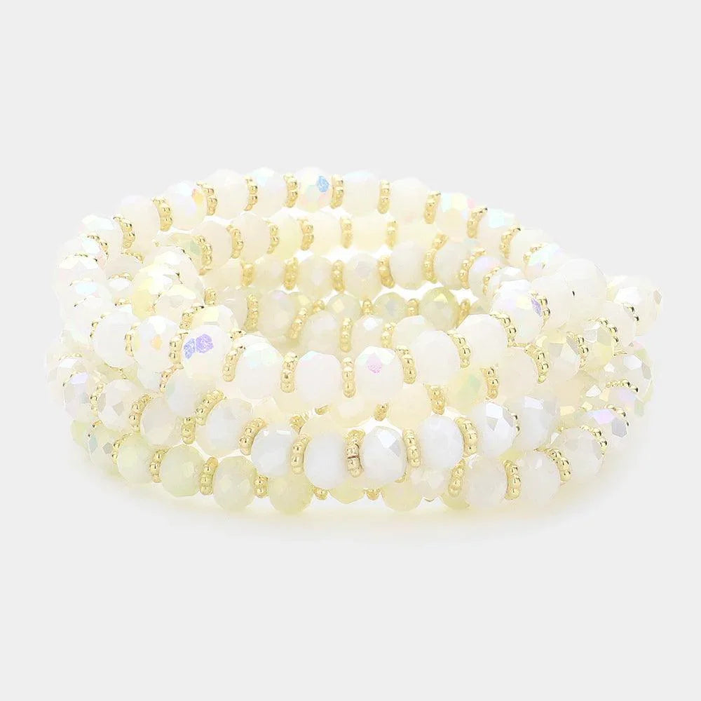 White 5PCS - Faceted Beaded Stretch Multi Layered Bracelets - Jewelry Store by Erik Rayo
