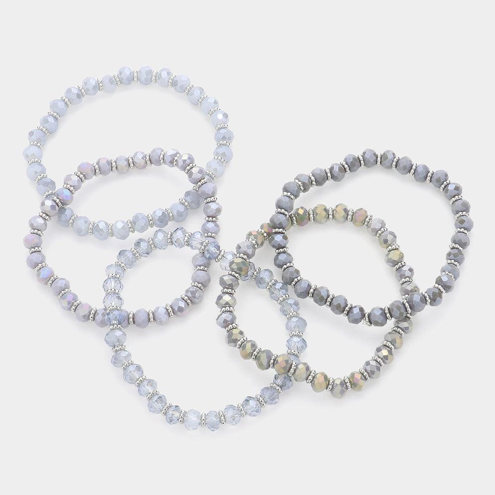 Silver 5PCS Faceted Beaded Stretch Multi Layered Bracelets - Jewelry Store by Erik Rayo
