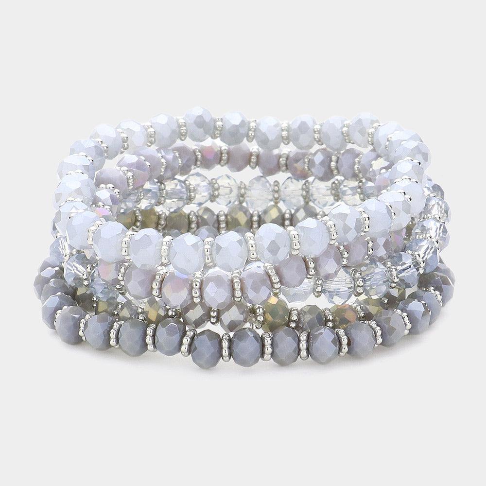 Silver 5PCS Faceted Beaded Stretch Multi Layered Bracelets - Jewelry Store by Erik Rayo