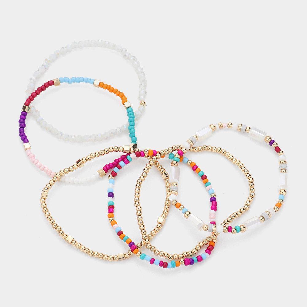 6PCS - Multi Beaded Stretch Layered Bracelets - Jewelry Store by Erik Rayo