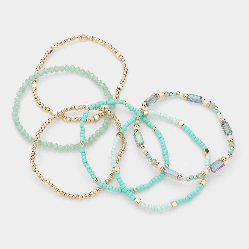 Turquoise 6PCS - Multi Beaded Stretch Layered Bracelets - Jewelry Store by Erik Rayo