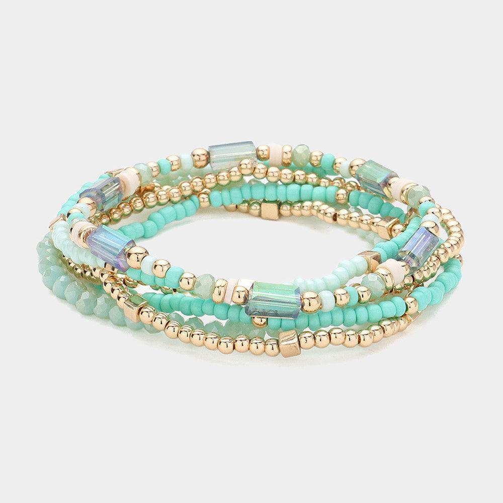 Turquoise 6PCS - Multi Beaded Stretch Layered Bracelets - Jewelry Store by Erik Rayo