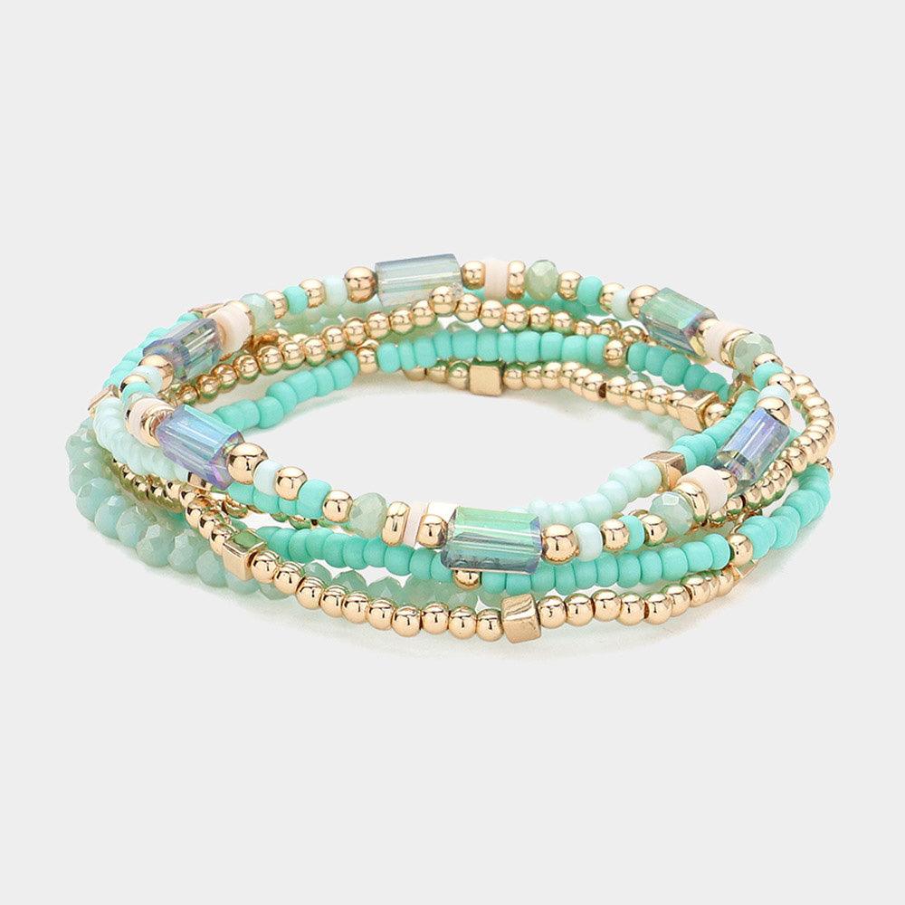 Turquoise 6PCS - Multi Beaded Stretch Layered Bracelets