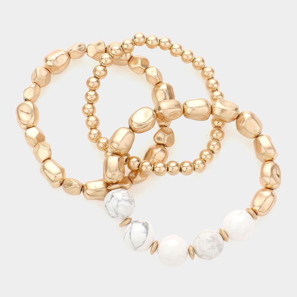3PCS - Natural Stone Accented Stretch Bracelets - Jewelry Store by Erik Rayo