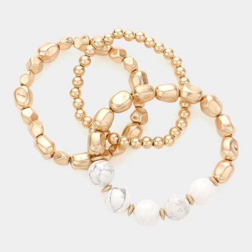 3PCS - Natural Stone Accented Stretch Bracelets - Jewelry Store by Erik Rayo